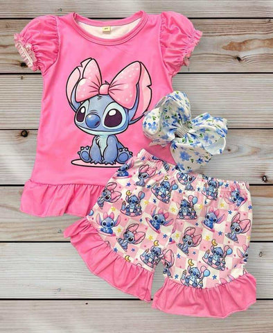 Custom order MOQ 3pcs each design toddler clothes girl summer cartoon shorts set