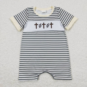 SR0814 baby boy clothes embroidery boy cross easter romper