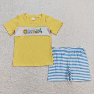 BSSO0397 RTS baby boy clothes boy summer shorts set embroidery beach wear toddler summer outfit