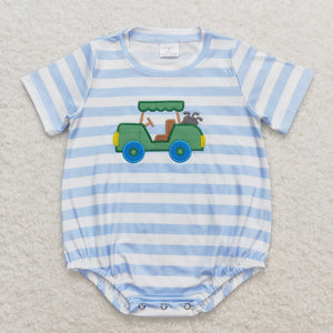 SR0795 RTS baby boy clothes embroidery golf cart summer romper baby summer bubble