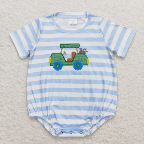 SR0795 RTS baby boy clothes embroidery golf cart summer romper baby summer bubble