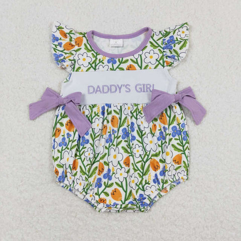 SR0891 RTS baby girl clothes daddy’s embroidery girl summer romper father's day clothes
