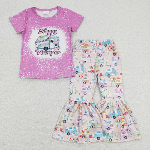 GSPO1196 baby girl clothes happy camper fall spring toddler bell bottoms outfits