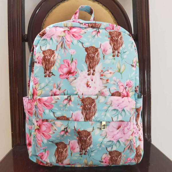 BA0081 toddler backpack flower girl gift back to school highland cow farm preschool bag