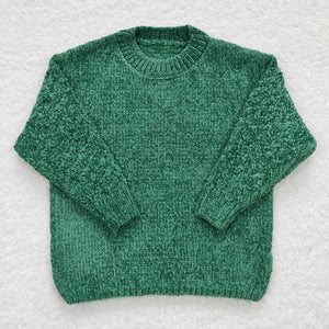 GT0217 toddler girl clothes green knit sweater top