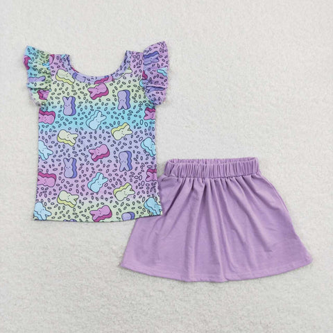 GSD0768 baby girl clothes bunny rabbit girl easter summer outfits purple skirt set