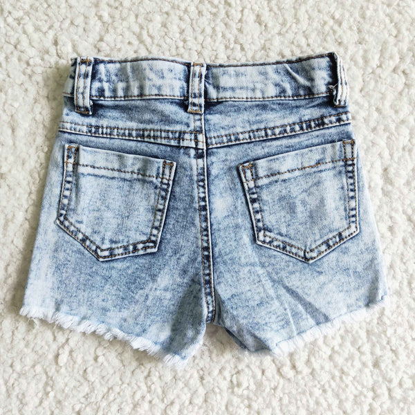 Highland Cow Print Waistband Ripped Jeans Baby Girls Denim Shorts