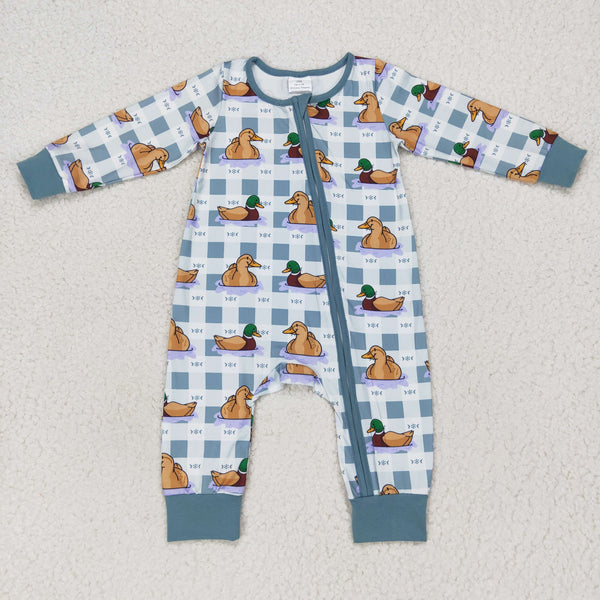 LR0657 baby clothes mallard duck zipper baby winter romper