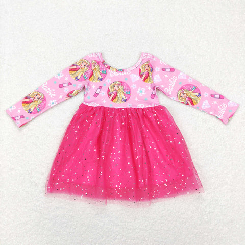 GLD0494 baby girl clothes hot pink tulle  toddler winter dress
