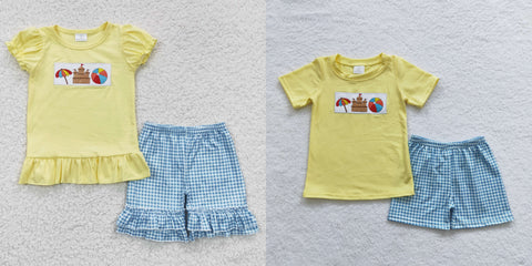 toddler clothes yellow embroidery summer shorts set kids matching clothing