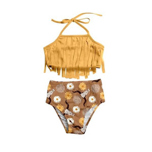 MOQ:5sets each design custom order yellow baby girl swimsuit swimwear