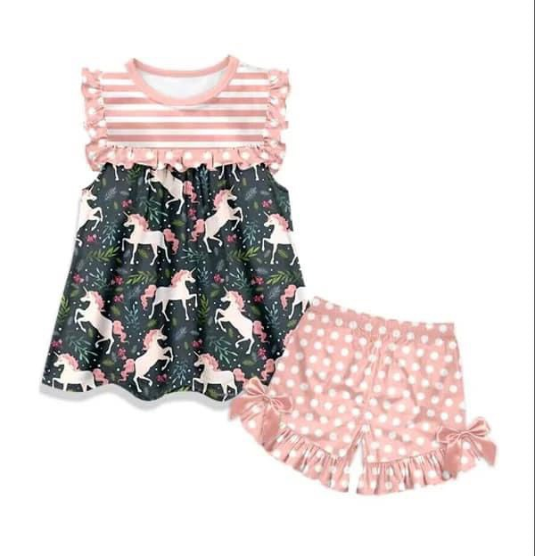 MOQ:5sets each design custom order baby girl summer shorts outfit 2