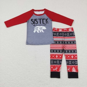 GLP0987 baby girl clothes sister bear winter pajamas set christmas outfit