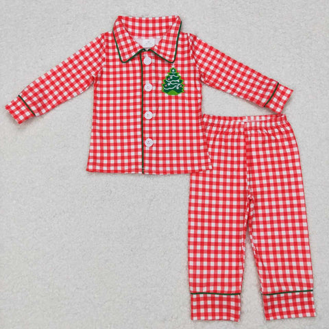 BLP0378 toddler boy clothes christmas tree embroidery boy christmas pajamas set 1