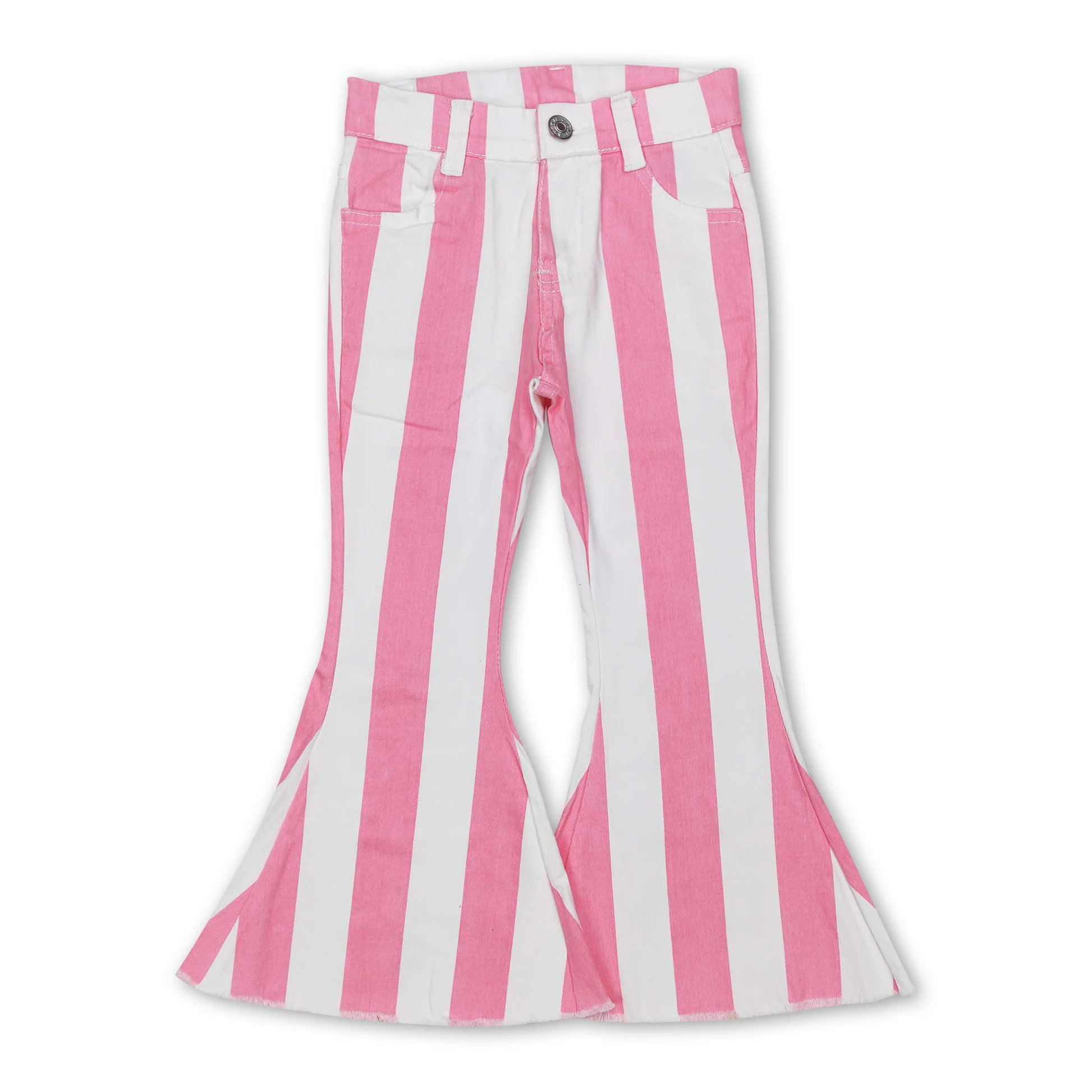 P0315 kids clothes girls girl pink stripe clothes bell bottom jeans flare pant valentines day jeans