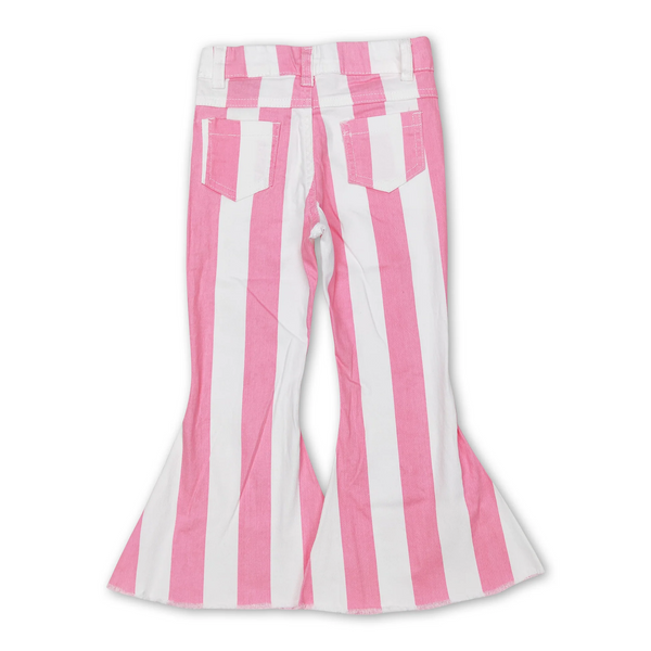 P0315 kids clothes girls girl pink stripe clothes bell bottom jeans flare pant valentines day jeans
