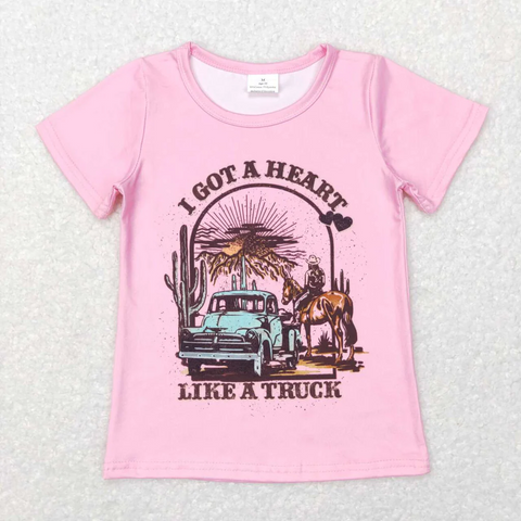 GT0406 baby girl clothes I got a heart like a truck top western clothes horse toddler summer tshirt