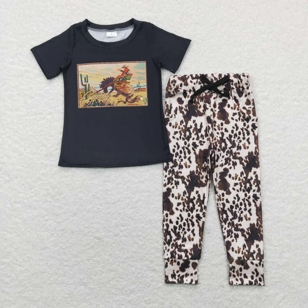 BSPO0149 toddler boy clothes western leopard horse boy fall spring outfit