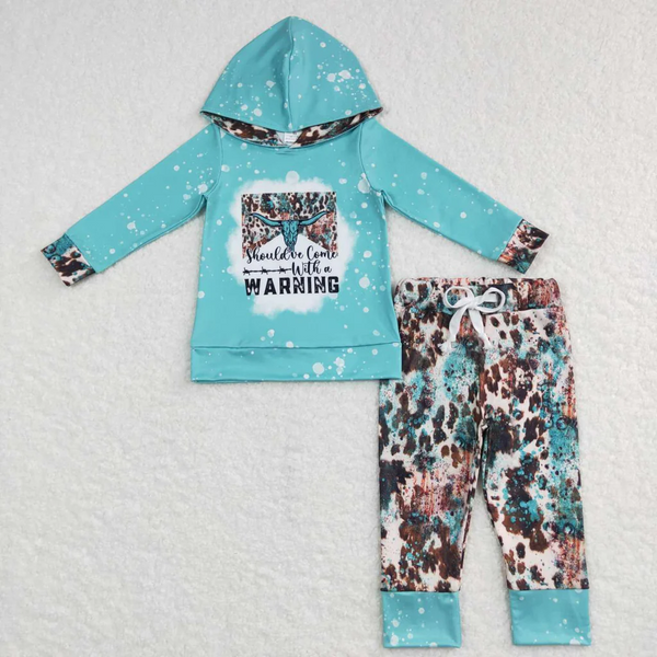 BLP0354 toddler boy clothes warning toddler winter hoodies set