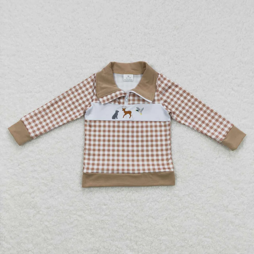 BT0345 RTS NO MOQ baby boy clothes embroidery mallard boy winter top