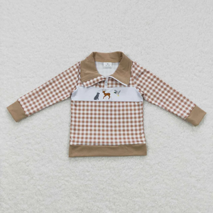 BT0345 RTS NO MOQ baby boy clothes embroidery mallard boy winter top