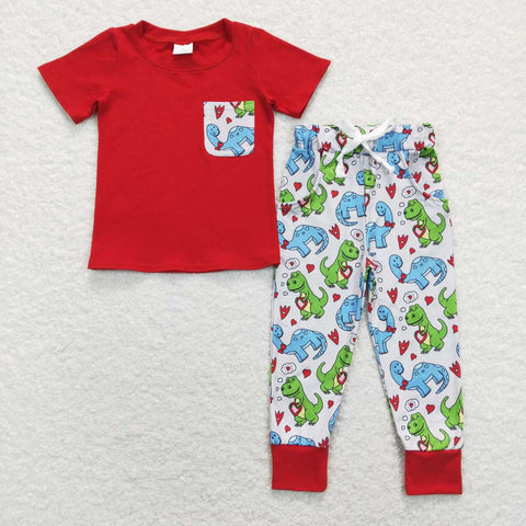 BSPO0235 baby boy clothes heart dinosaur boy valentines day outfit