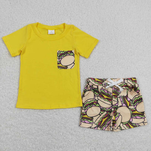 BSSO0547 baby boy clothes hamburger boy summer outfits shorts set