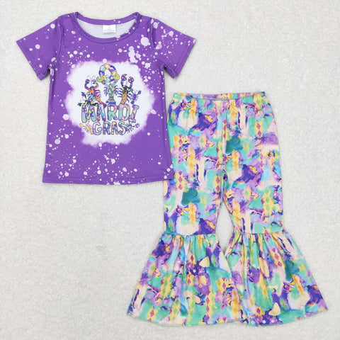 GSPO1016 baby girl clothes purple mardi gras outfits