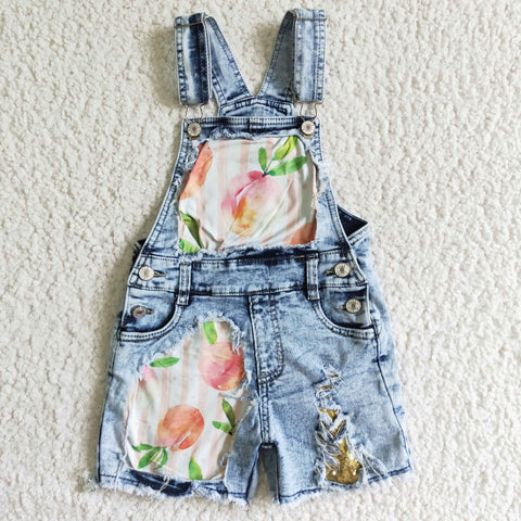 Peach Sequin Denim Jeans Baby Girls Overalls