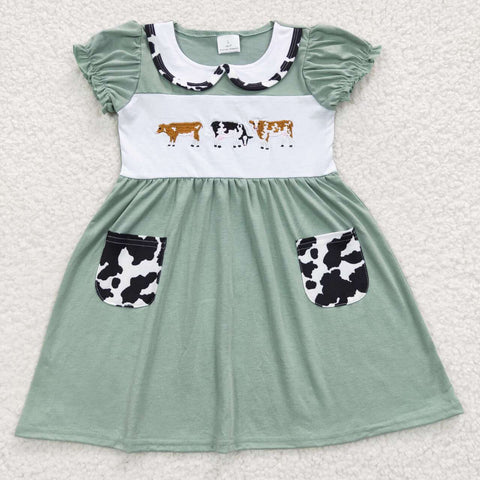 GSD0347 baby girl clothes cow embroidery farm girl summer dress