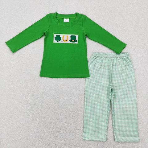 BLP0376 baby boy clothes green embroidery boy St. Patrick's Day outfit