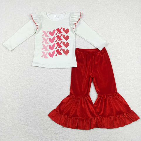 GLP1142 baby girl clothes girl valentines day outfit red velvet pant heart toddler valentines day clothes