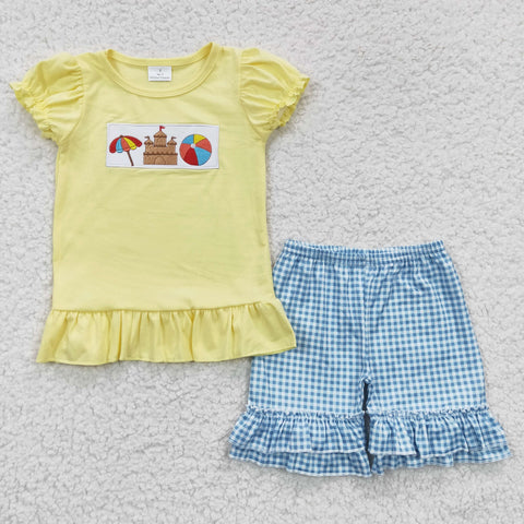 GSSO0276 baby girl clothes yellow embroidery girl summer outfit