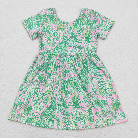GSD1113 RTS toddler clothes green painting baby girl summer dress