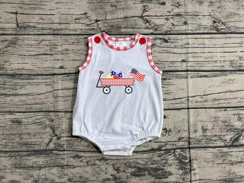 SR1078 pre-order baby boy clothes embroidery flag 4th of July patriotic toddler boy summer bubble