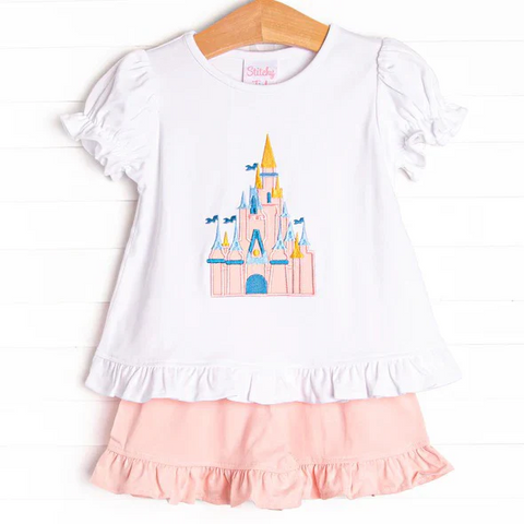 Order Deadline:16th May. Split order baby girl clothes  castle girl summer shorts set