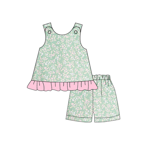 Order Deadline:16th May. Split order baby girl clothes green flower girl summer shorts set