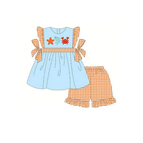 Order Deadline:20 th May.Split order toddler clothes crab girl summer shorts set