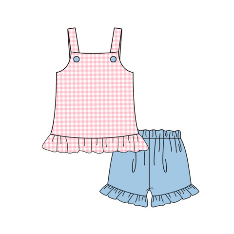 Order Deadline:20 th May.Split order toddler clothes plaid girl summer shorts set