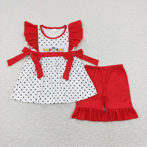 GSSO0454 baby girl clothes crawfish embroidery girl summer outfits