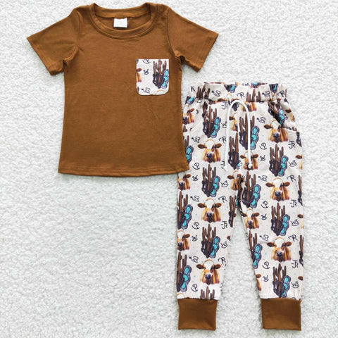 BSPO0107 baby boy clothes cow brown boy spring outfit