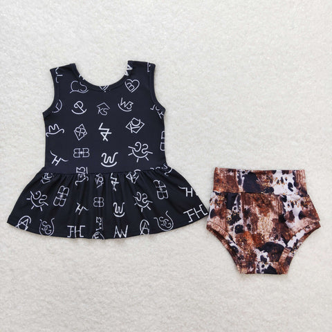GBO0295 RTS baby girl clothes cow symbol toddler girl summer bummies set