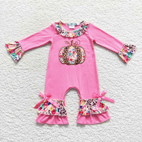 LR0511 baby clothes pumpkin embroidery baby halloween romper