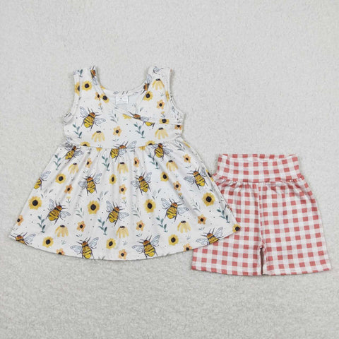 GSSO0743 baby girl clothes floral gingham toddler girl summer outfits baby summer shorts set