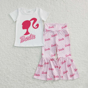 GSPO0876 baby girl clothes pink girl bell bottom outfit