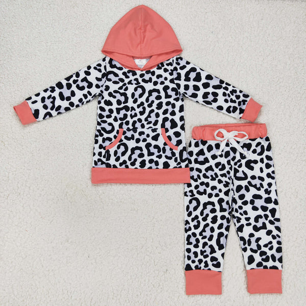 GLP0795 toddler gril clothes leopard winter hoodies set