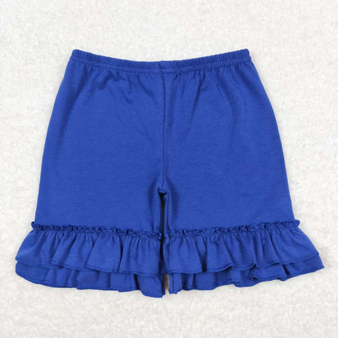 SS0179 toddler clothes solid blue ruffle girl summer shorts cotton girl summer shorts