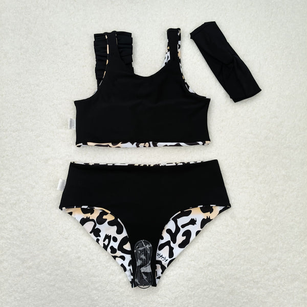 S0223 RTS baby girl clothes orange leopard pattern girl summer swimsuit(swimsuit+headband)