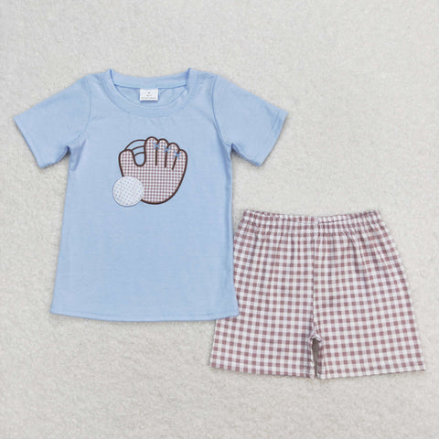 BSSO0723 RTS baby boy clothes baseball embroidery boy summer shorts set