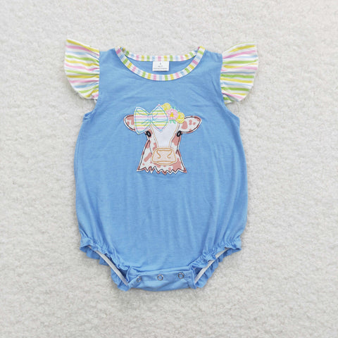SR0825 baby girl clothes cow embroidery girl summer romper farm clothes